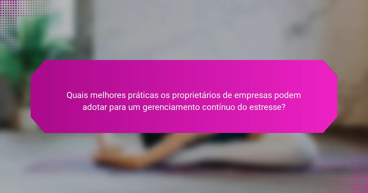 Quais melhores práticas os proprietários de empresas podem adotar para um gerenciamento contínuo do estresse?